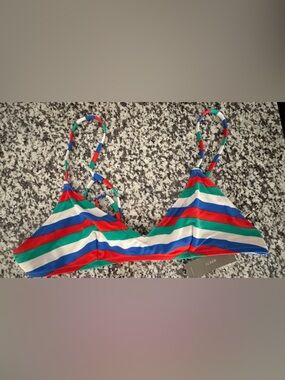 J. Crew Striped Bikini Top in Red, Blue, Green, White